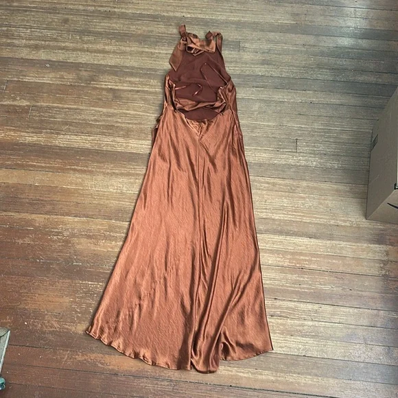 Hello Molly “Light Minds” Size US6 Copper Rust Halter Satin Wedding Guest Dress - Picture 5 of 8